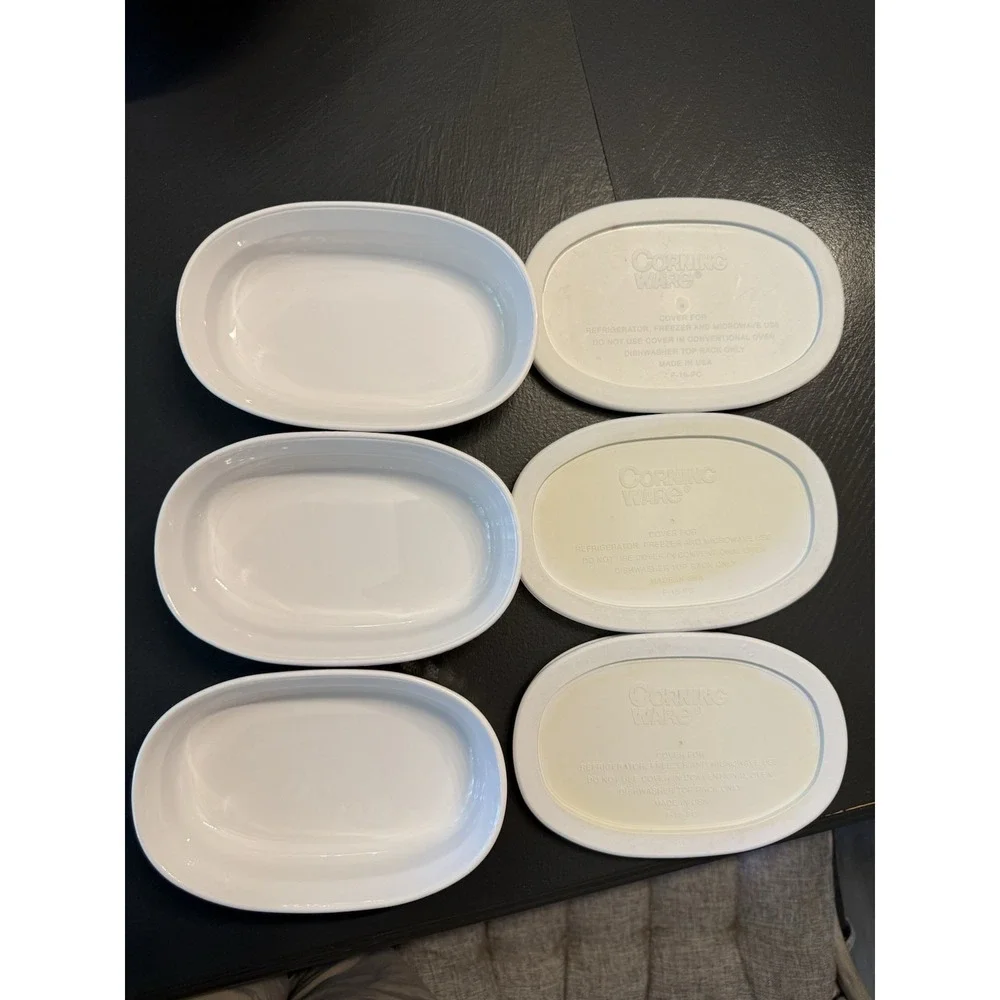 CorningWare French White F-15-B Oval Casserole Dishes w/ F-15-PC Lids Set of 3